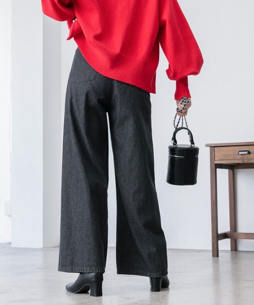 BONLECILL（ボンルシール）の「フロントホック ワイド デニムパンツ（デニムパンツ・レディース・ブラック/ネイビー/ブルー・M/L）」の8枚目の写真
