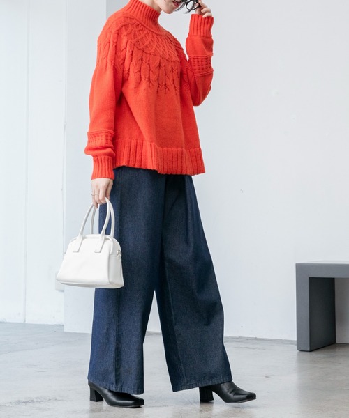 BONLECILL（ボンルシール）の「フロントホック ワイド デニムパンツ（デニムパンツ・レディース・ブラック/ネイビー/ブルー・M/L）」の15枚目の写真