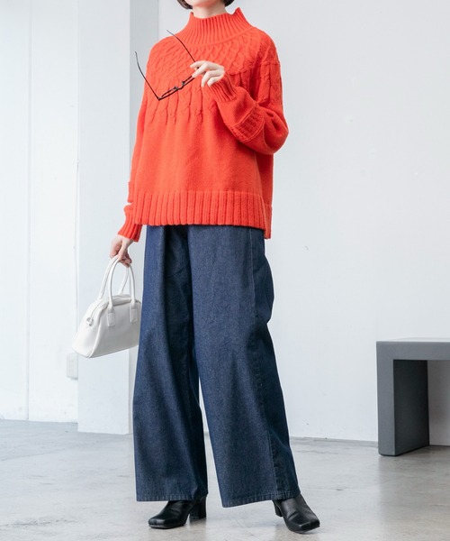 BONLECILL（ボンルシール）の「フロントホック ワイド デニムパンツ（デニムパンツ・レディース・ブラック/ネイビー/ブルー・M/L）」の16枚目の写真