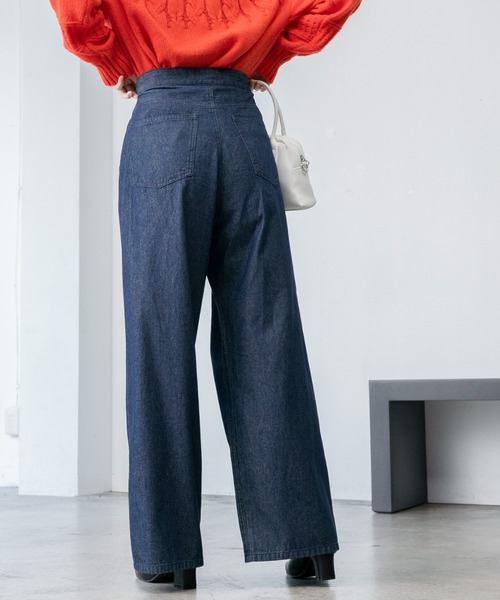 BONLECILL（ボンルシール）の「フロントホック ワイド デニムパンツ（デニムパンツ・レディース・ブラック/ネイビー/ブルー・M/L）」の19枚目の写真