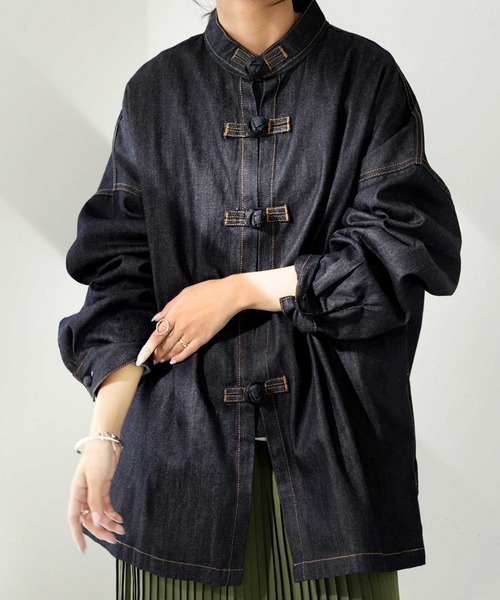 antiqua（アンティカ）の「チャイナデニムジャケット（デニムジャケット・レディース・ノンウォッシュ・FREE）」の3枚目の写真