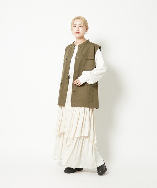 CIAOPANIC（チャオパニック）の「サテンティアードマキシスカート（スカート・レディース・ブラック/オリーブ/ピンク/アイボリー・FREE）」の11枚目の写真