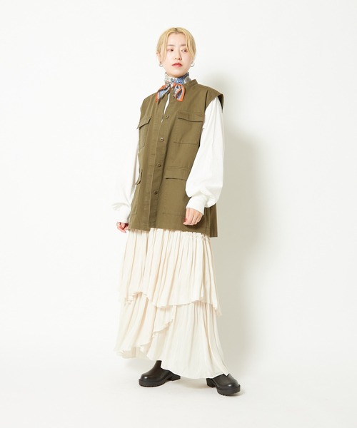 CIAOPANIC（チャオパニック）の「サテンティアードマキシスカート（スカート・レディース・ブラック/オリーブ/ピンク/アイボリー・FREE）」の8枚目の写真