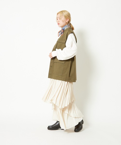 CIAOPANIC（チャオパニック）の「サテンティアードマキシスカート（スカート・レディース・ブラック/オリーブ/ピンク/アイボリー・FREE）」の18枚目の写真