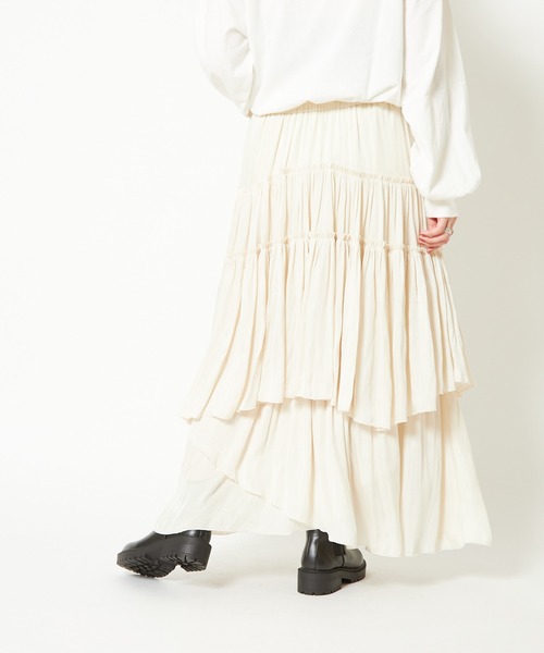 CIAOPANIC（チャオパニック）の「サテンティアードマキシスカート（スカート・レディース・ブラック/オリーブ/ピンク/アイボリー・FREE）」の17枚目の写真