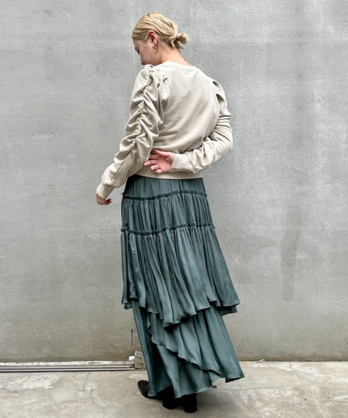 CIAOPANIC（チャオパニック）の「サテンティアードマキシスカート（スカート・レディース・ブラック/オリーブ/ピンク/アイボリー・FREE）」の22枚目の写真