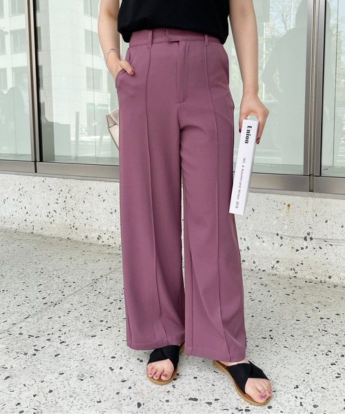 StyleSea(スタイルシー)の「ツイルセンターバギーパンツ(スラックス・レディース・ダークブラウン/パープル/ライトベージュ/グレイッシュブルー・MEDIUM)」の1枚目の写真