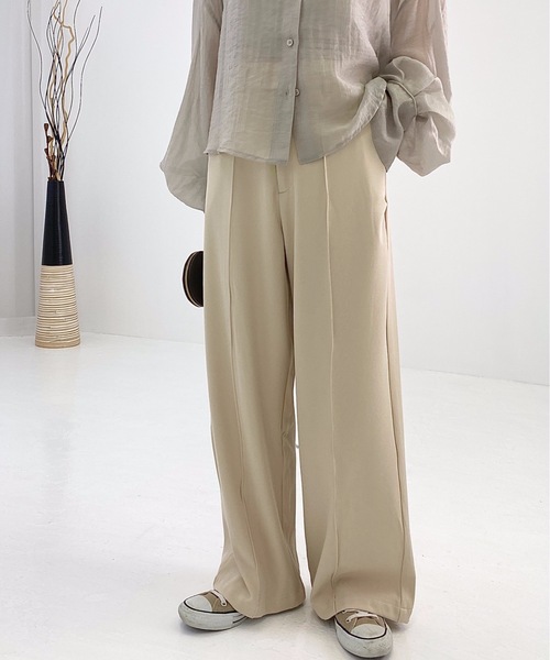 StyleSea(スタイルシー)の「ツイルセンターバギーパンツ(スラックス・レディース・ダークブラウン/パープル/ライトベージュ/グレイッシュブルー・MEDIUM)」の3枚目の写真