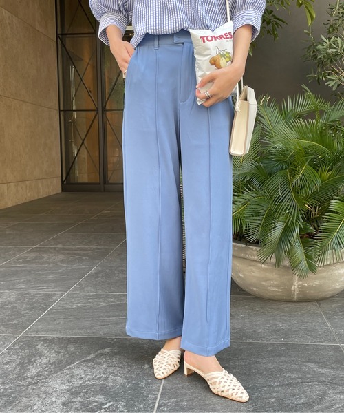 StyleSea(スタイルシー)の「ツイルセンターバギーパンツ(スラックス・レディース・ダークブラウン/パープル/ライトベージュ/グレイッシュブルー・MEDIUM)」の4枚目の写真