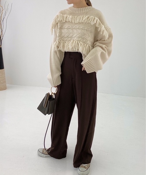 StyleSea(スタイルシー)の「ツイルセンターバギーパンツ(スラックス・レディース・ダークブラウン/パープル/ライトベージュ/グレイッシュブルー・MEDIUM)」の13枚目の写真