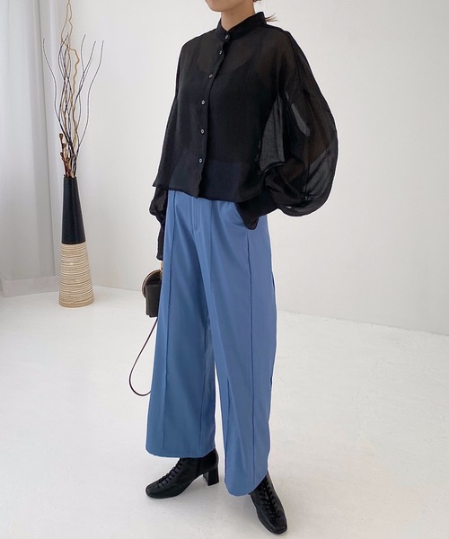 StyleSea(スタイルシー)の「ツイルセンターバギーパンツ(スラックス・レディース・ダークブラウン/パープル/ライトベージュ/グレイッシュブルー・MEDIUM)」の11枚目の写真