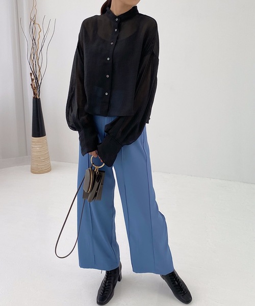 StyleSea(スタイルシー)の「ツイルセンターバギーパンツ(スラックス・レディース・ダークブラウン/パープル/ライトベージュ/グレイッシュブルー・MEDIUM)」の7枚目の写真