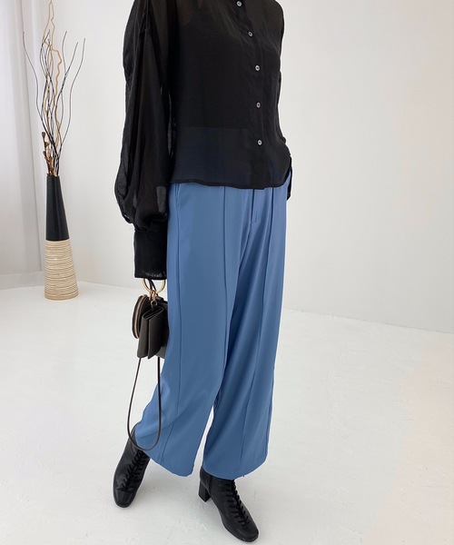 StyleSea(スタイルシー)の「ツイルセンターバギーパンツ(スラックス・レディース・ダークブラウン/パープル/ライトベージュ/グレイッシュブルー・MEDIUM)」の18枚目の写真