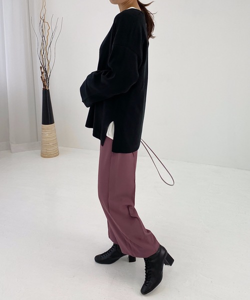 StyleSea(スタイルシー)の「ツイルセンターバギーパンツ(スラックス・レディース・ダークブラウン/パープル/ライトベージュ/グレイッシュブルー・MEDIUM)」の8枚目の写真