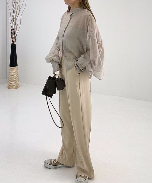 StyleSea(スタイルシー)の「ツイルセンターバギーパンツ(スラックス・レディース・ダークブラウン/パープル/ライトベージュ/グレイッシュブルー・MEDIUM)」の5枚目の写真