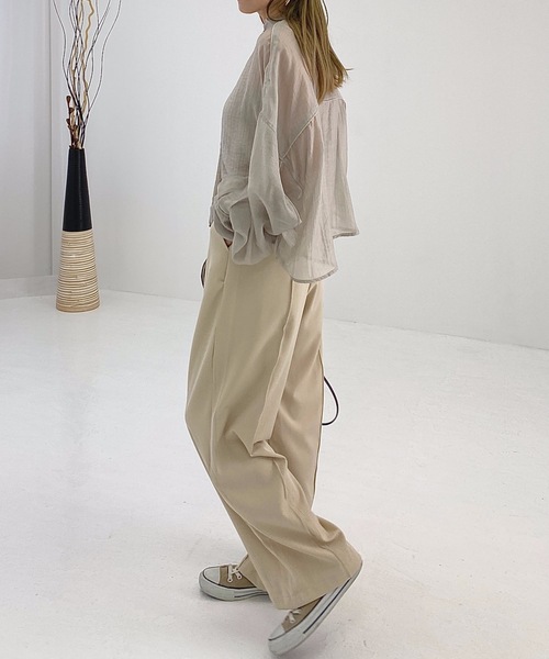 StyleSea(スタイルシー)の「ツイルセンターバギーパンツ(スラックス・レディース・ダークブラウン/パープル/ライトベージュ/グレイッシュブルー・MEDIUM)」の9枚目の写真