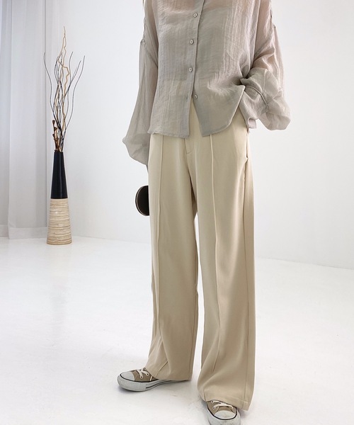 StyleSea(スタイルシー)の「ツイルセンターバギーパンツ(スラックス・レディース・ダークブラウン/パープル/ライトベージュ/グレイッシュブルー・MEDIUM)」の16枚目の写真