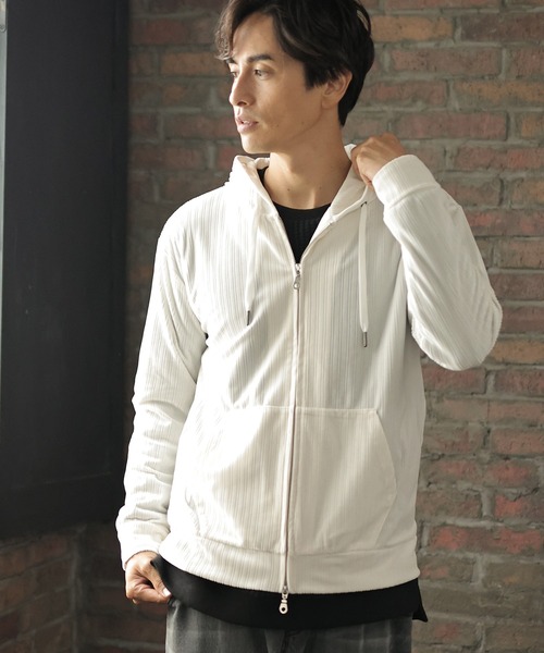 UNION STATION（ユニオンステーション）の「ベロアストライプZIPパーカー（パーカー・メンズ・ベージュ/ブラウン/オフホワイト・LL/M/L）」の3枚目の写真