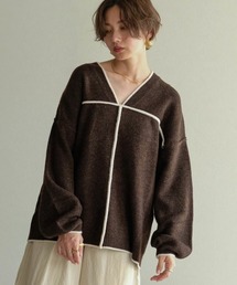 【WEB限定】配色パイピングルーズニットプルオーバー