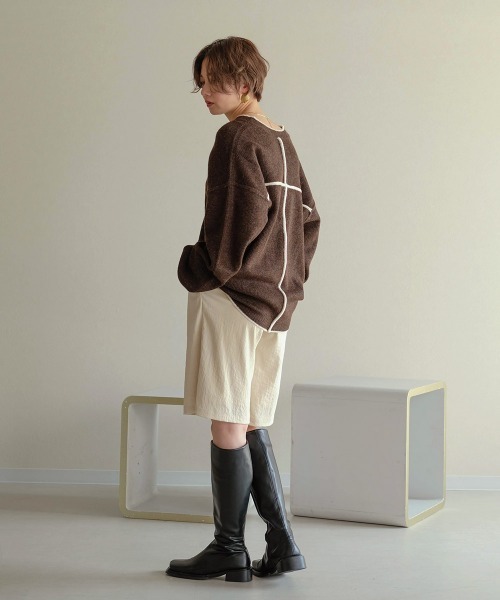 Bab（バブ）の「【WEB限定】配色パイピングルーズニットプルオーバー（ニット/セーター・レディース・ブラウン/アイボリー/グレー系その他・38）」の6枚目の写真
