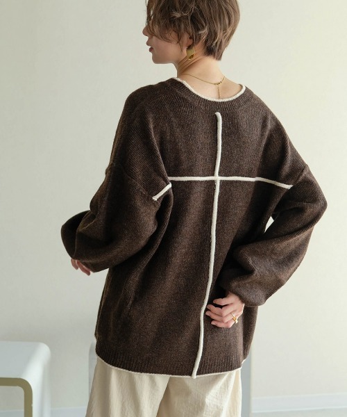 Bab（バブ）の「【WEB限定】配色パイピングルーズニットプルオーバー（ニット/セーター・レディース・ブラウン/アイボリー/グレー系その他・38）」の13枚目の写真