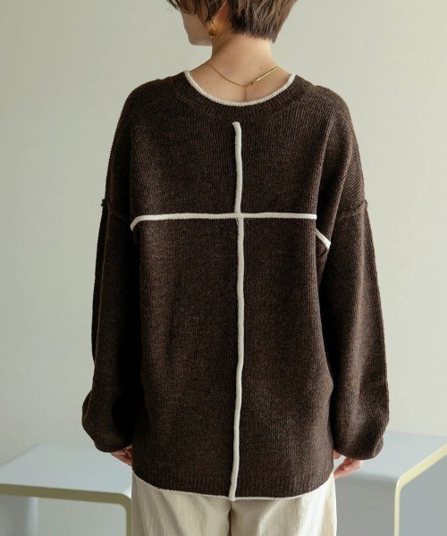 Bab（バブ）の「【WEB限定】配色パイピングルーズニットプルオーバー（ニット/セーター・レディース・ブラウン/アイボリー/グレー系その他・38）」の21枚目の写真