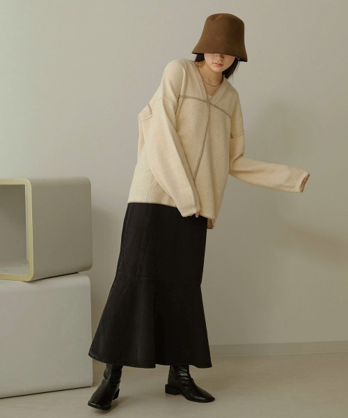 Bab（バブ）の「【WEB限定】配色パイピングルーズニットプルオーバー（ニット/セーター・レディース・ブラウン/アイボリー/グレー系その他・38）」の19枚目の写真