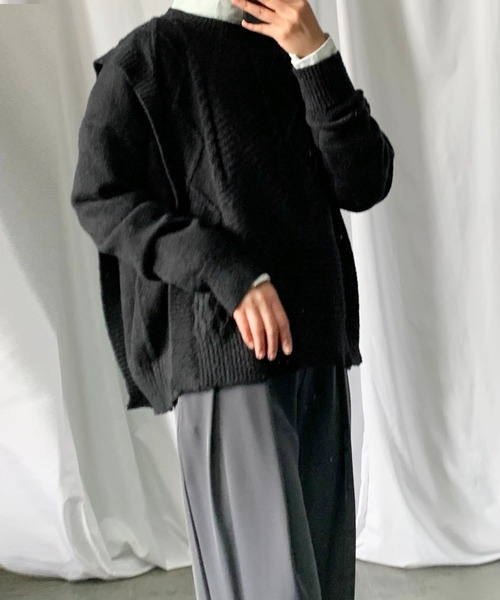 me+em select（ミームセレクト）の「パッチワークケーブルパターンニット【数量限定販売】（ニット/セーター・レディース・ピンク/ホワイト/ブラウン/ブラック・FREE）」の5枚目の写真