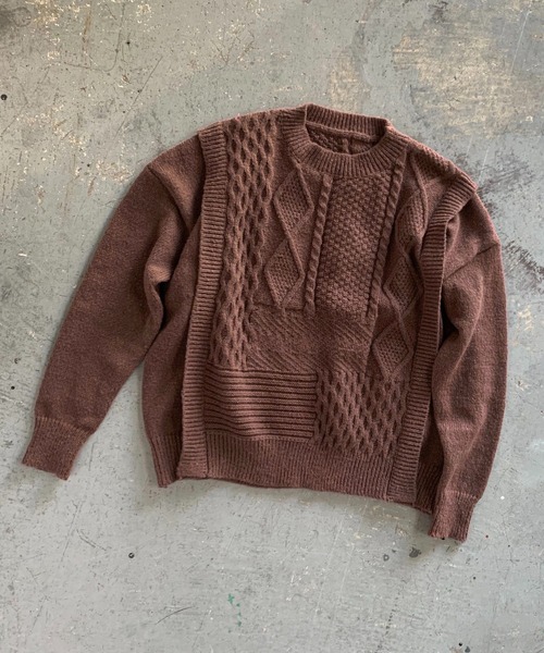 me+em select（ミームセレクト）の「パッチワークケーブルパターンニット【数量限定販売】（ニット/セーター・レディース・ピンク/ホワイト/ブラウン/ブラック・FREE）」の13枚目の写真