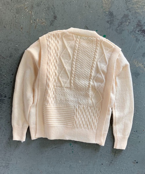 me+em select（ミームセレクト）の「パッチワークケーブルパターンニット【数量限定販売】（ニット/セーター・レディース・ピンク/ホワイト/ブラウン/ブラック・FREE）」の14枚目の写真