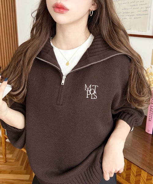 セール】【累計販売枚数1万枚突破！】ハーフジップワンポイント刺繍