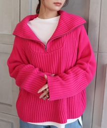 moment+ | *New Arrival*5G ガーター編みハーフジップビッグカラーニットプルオーバー(ニット/セーター)