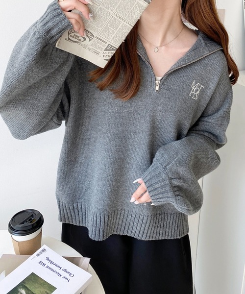 セール】【累計販売枚数1万枚突破！】ハーフジップワンポイント刺繍