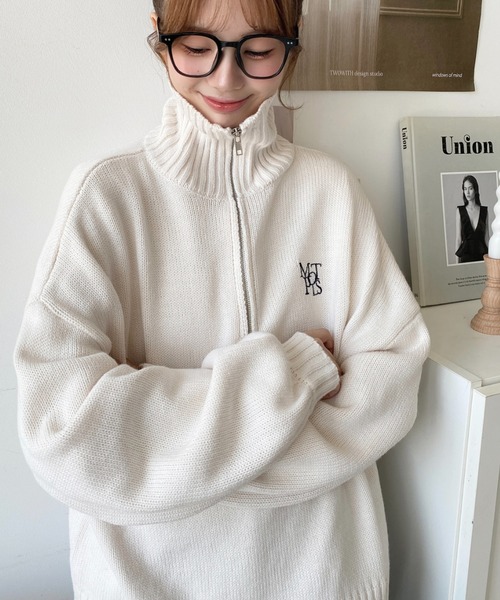 セール】【累計販売枚数1万枚突破！】ハーフジップワンポイント刺繍