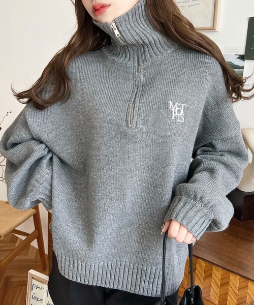 セール】【累計販売枚数1万枚突破！】ハーフジップワンポイント刺繍