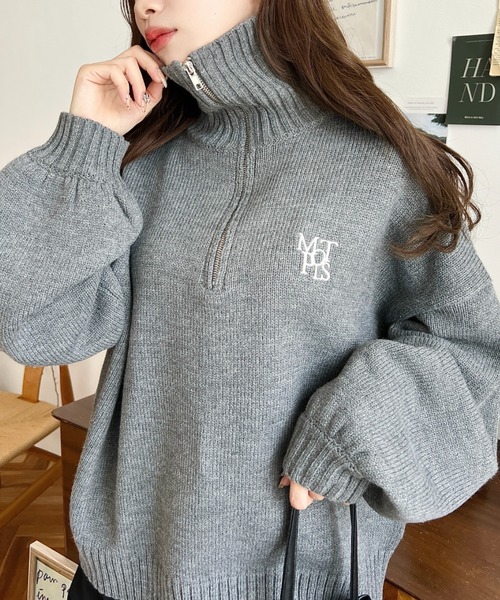 セール】【累計販売枚数1万枚突破！】ハーフジップワンポイント刺繍