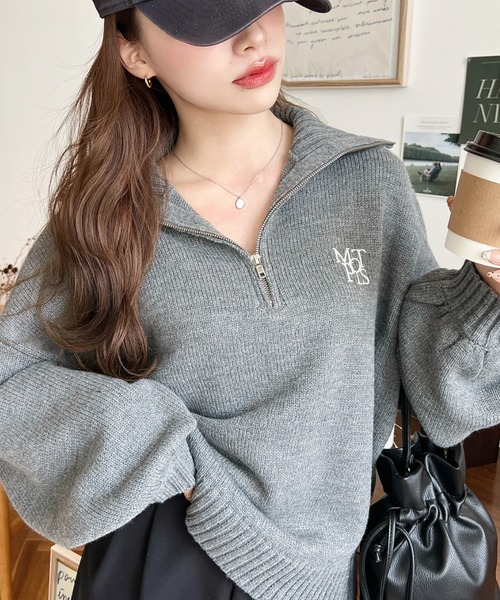 セール】【累計販売枚数1万枚突破！】ハーフジップワンポイント刺繍