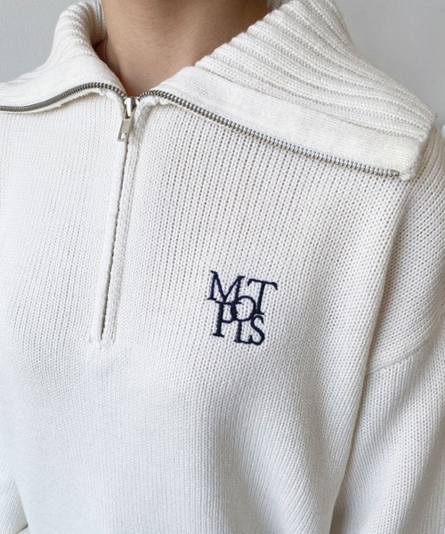 moment+（モーメントプラス）の「【累計販売枚数1万枚突破！】ハーフジップワンポイント刺繍入りニットプルオーバー（ニット/セーター・レディース・ブラック/ピンク/ブルー/アイボリー/イエロー×グリーン/チャコールグレー/ブラウン/ボルドー・FREE/L/M）」の12枚目の写真