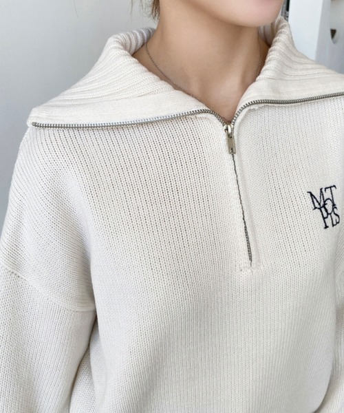 moment+（モーメントプラス）の「【累計販売枚数1万枚突破！】ハーフジップワンポイント刺繍入りニットプルオーバー（ニット/セーター・レディース・ブラック/ピンク/ブルー/アイボリー/イエロー×グリーン/チャコールグレー/ブラウン/ボルドー・FREE/L/M）」の13枚目の写真