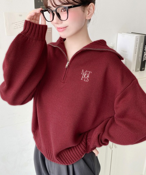 セール】【累計販売枚数1万枚突破！】ハーフジップワンポイント刺繍