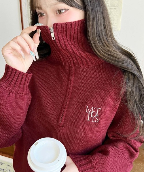 セール】【累計販売枚数1万枚突破！】ハーフジップワンポイント刺繍