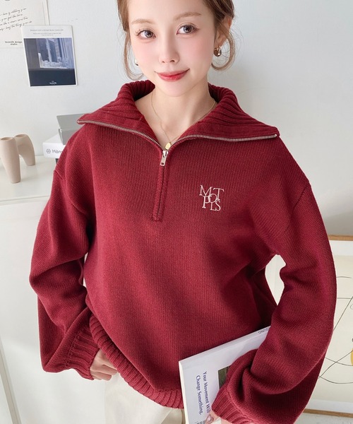 セール】【累計販売枚数1万枚突破！】ハーフジップワンポイント刺繍