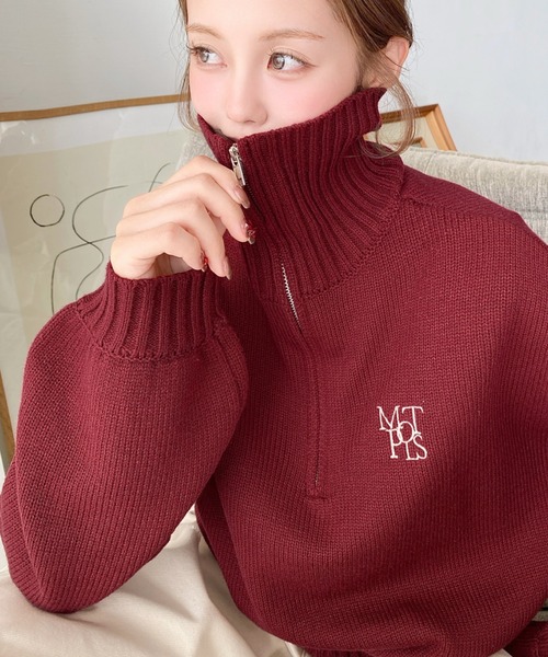 セール】【累計販売枚数1万枚突破！】ハーフジップワンポイント刺繍