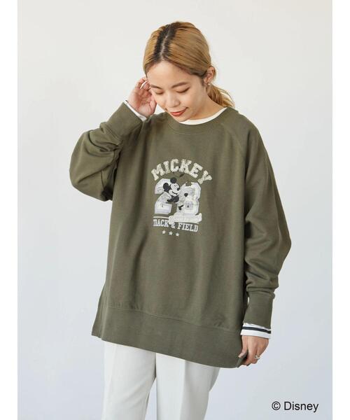 Disney（ディズニー）の「ラグラン裏毛プルオーバー/Mickey（スウェット・レディース・チャコールグレー/カーキ・FREE）」の4枚目の写真