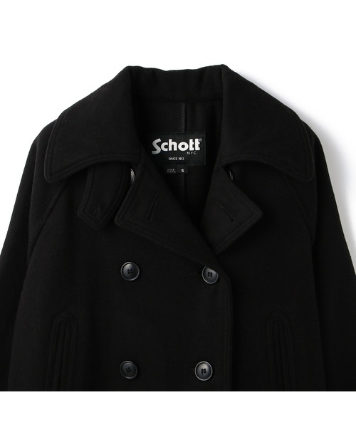 schott（ショット）の「Schott×RUMBLE RED/ショット×ランブルレッド/OVAL LINE PEACOAT/オーバル ラインピーコート（ステンカラーコート・レディース・ブラック・FREE）」の3枚目の写真