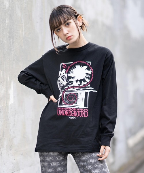X-girl エックスガール カットソー X-girl 【並行輸入】エックスガール CONTRAST LINE CROPPED