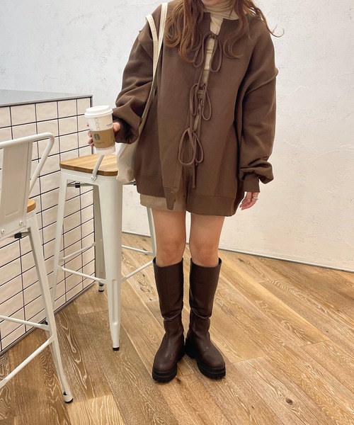apres jour clair(アプレジュールクレア)の「【apres jour clair】2WAYリボンスウェット(スウェット・レディース・ダークブラウン/アイボリー・X-LARGE/フリー)」の15枚目の写真