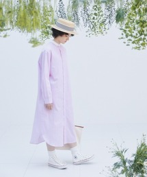 バンドカラーストライプシャツワンピース　　　　FUDGE別注ワンピース