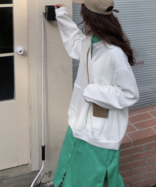 meJane（ミージェーン）の「メンズライクビックシルエットスウェットカーディガン（カーディガン/ボレロ・レディース・ホワイト/ブラック/グレー/グリーン/ブルー・FREE）」の10枚目の写真