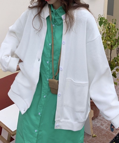 meJane（ミージェーン）の「メンズライクビックシルエットスウェットカーディガン（カーディガン/ボレロ・レディース・ホワイト/ブラック/グレー/グリーン/ブルー・FREE）」の9枚目の写真